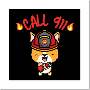 Firefighter Corgi Posters and Art